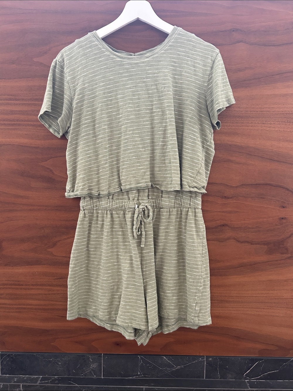 UpWest Sage Green Striped Romper lounge size small